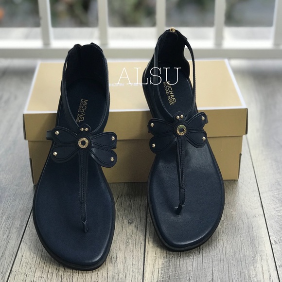 Michael Kors Shoes - Michael Kors Leah Flat Sandal Leather Navy AUTHENT